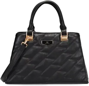 Quilted Leather Tote Handbag, Black, Double Handle, Gold Hardware