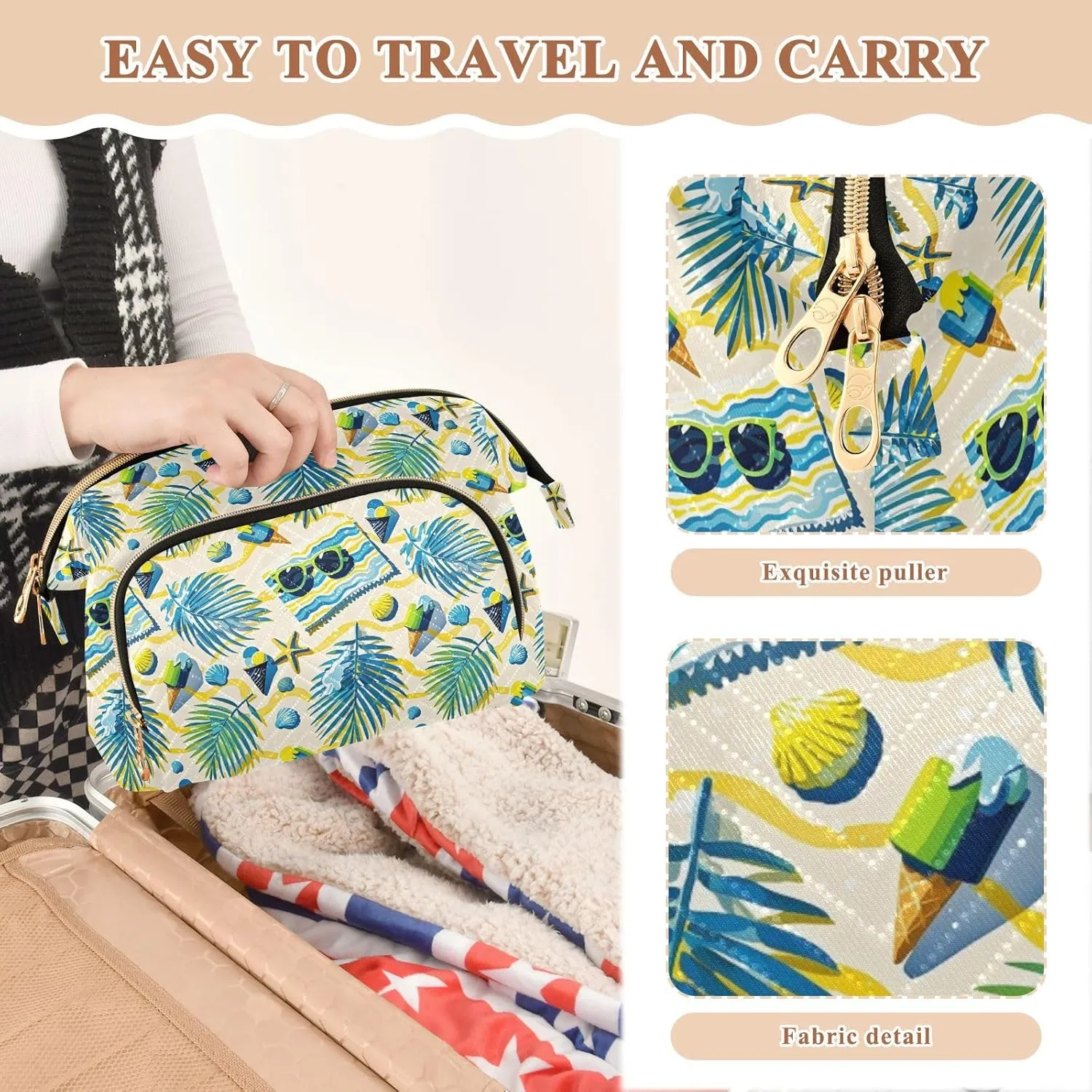Quilted Makeup Organizer Spacious Travel Bag with Puffy Padded Design for Women