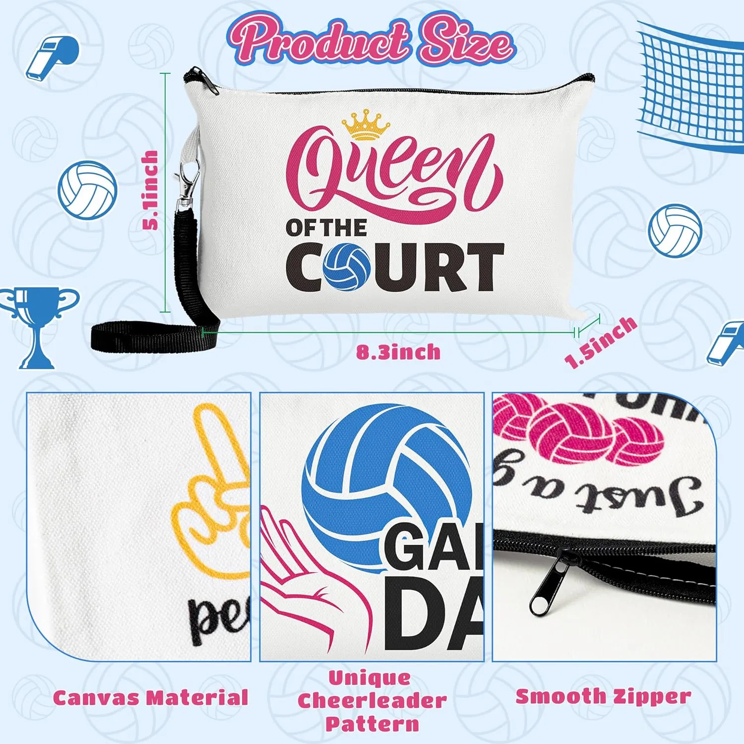 R HORSE 9Pcs Volleyball Makeup Bag Inspirational Gifts for Women Girls, Canvas Cosmetic Toiletry Pouch Bag Christmas Birthday Gifts for Volleyball Team Player Lover Fan