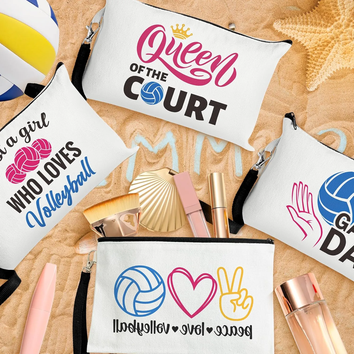 R HORSE 9Pcs Volleyball Makeup Bag Inspirational Gifts for Women Girls, Canvas Cosmetic Toiletry Pouch Bag Christmas Birthday Gifts for Volleyball Team Player Lover Fan