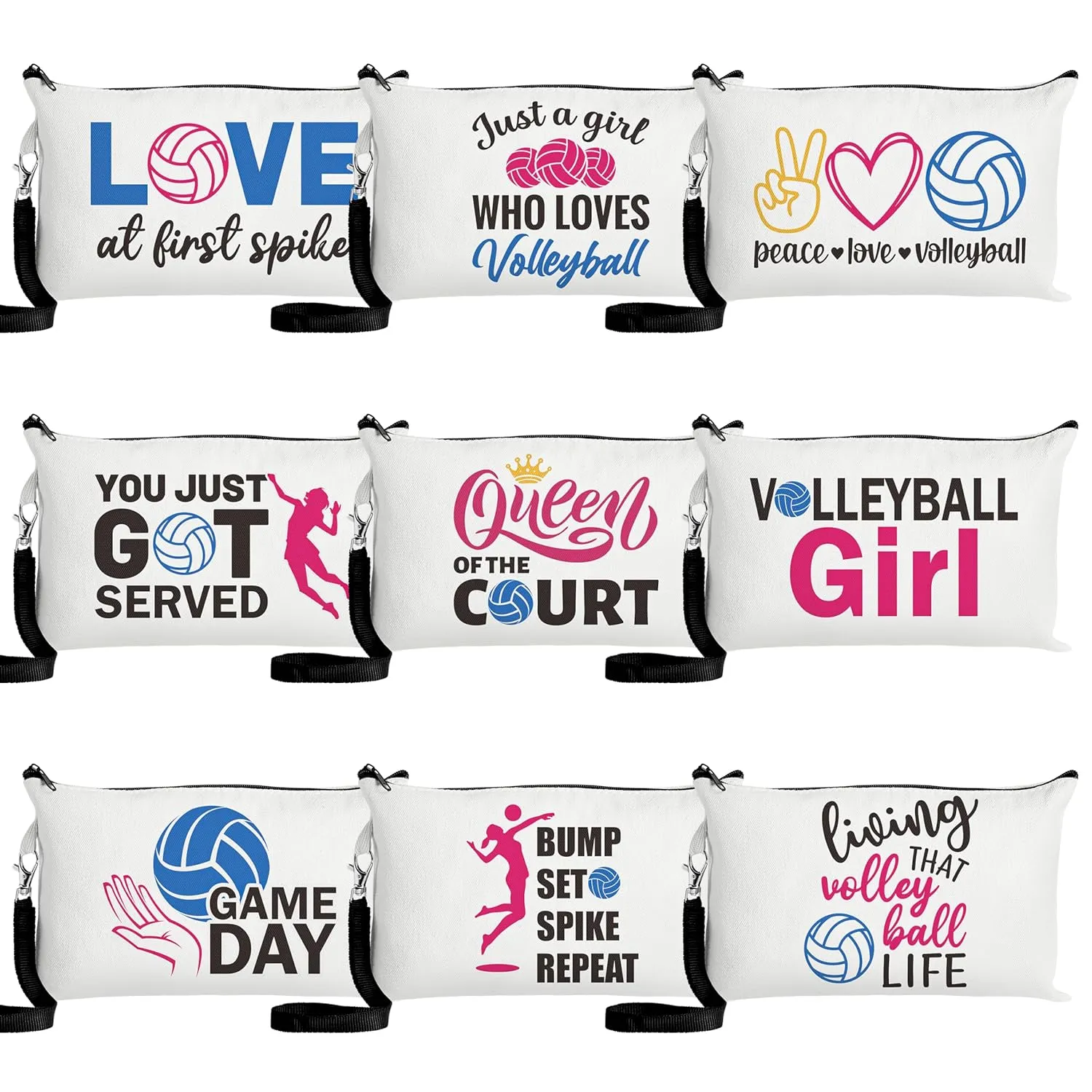 R HORSE 9Pcs Volleyball Makeup Bag Inspirational Gifts for Women Girls, Canvas Cosmetic Toiletry Pouch Bag Christmas Birthday Gifts for Volleyball Team Player Lover Fan