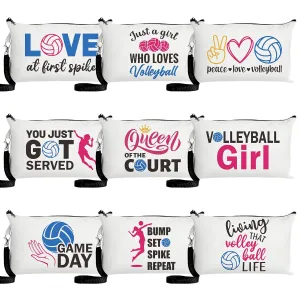 R HORSE 9Pcs Volleyball Makeup Bag Inspirational Gifts for Women Girls, Canvas Cosmetic Toiletry Pouch Bag Christmas Birthday Gifts for Volleyball Team Player Lover Fan
