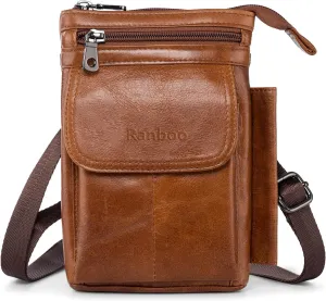 Ranboo Leather Cell Phone Belt Pouch Fit for iPhone 16 15 14 13 12 Pro Max Samsung Galaxy A15 A54 S25 Ultra S24 Ultra S23 Ultra Holster Case with Belt Clip Crossbody Purse Shoulder Phone Bag (Brown)