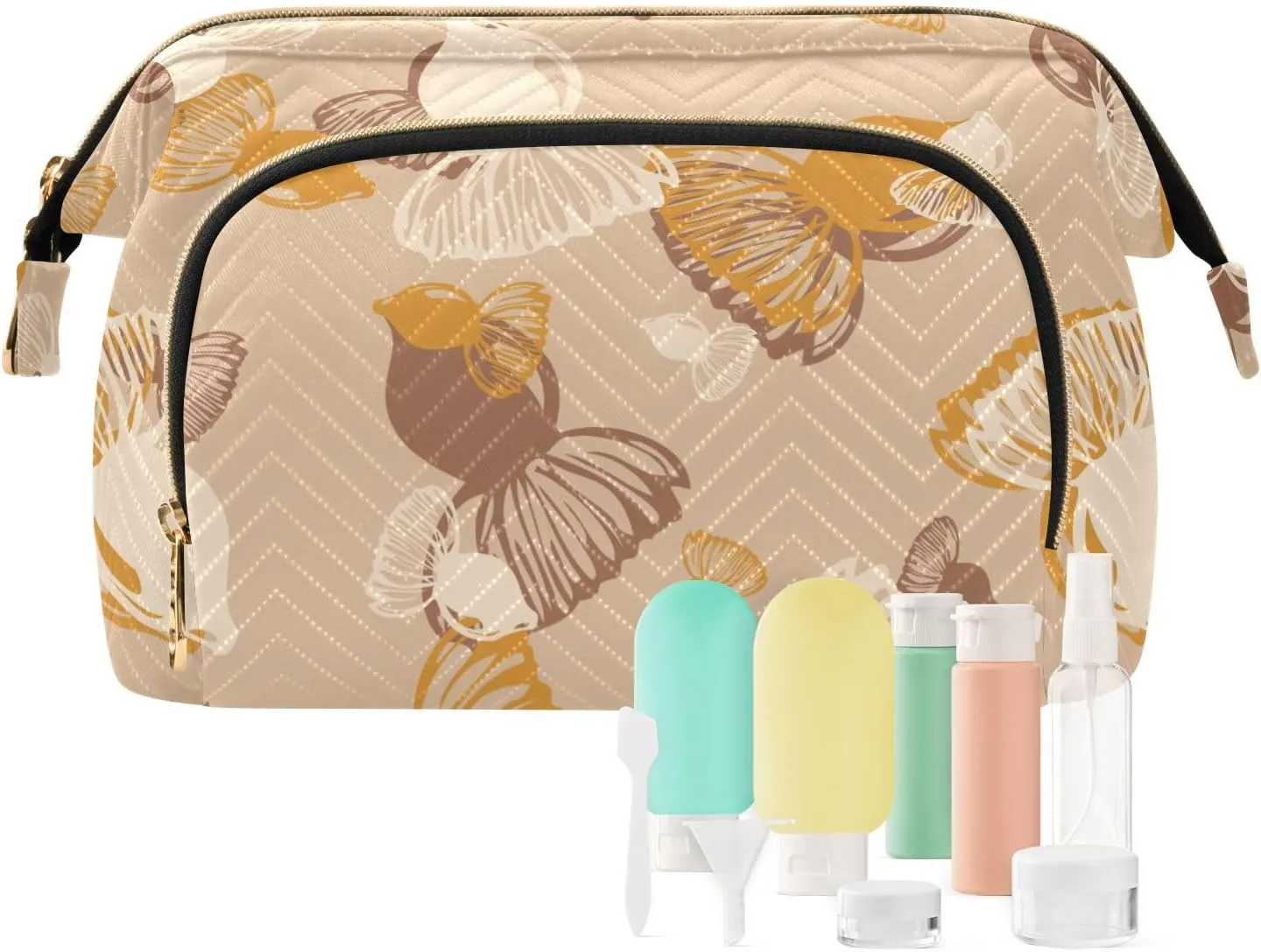 Rectangular Quilted Cosmetic Bag Spacious Travel Makeup Organizer Puffy Padding