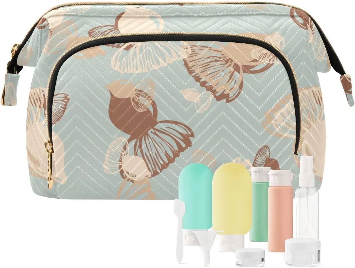 Rectangular Quilted Cosmetic Bag Spacious Travel Makeup Organizer Puffy Padding