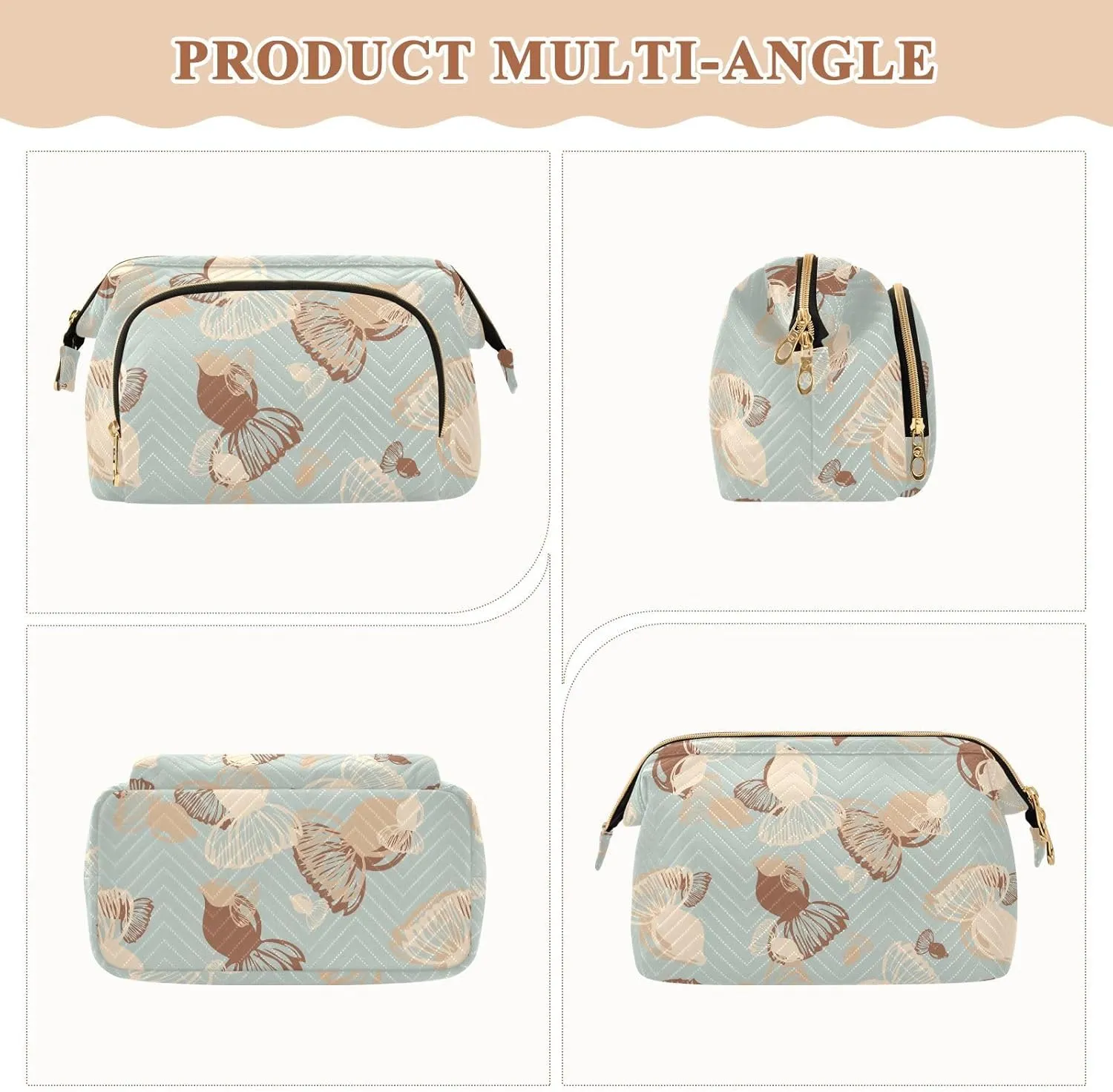 Rectangular Quilted Cosmetic Bag Spacious Travel Makeup Organizer Puffy Padding