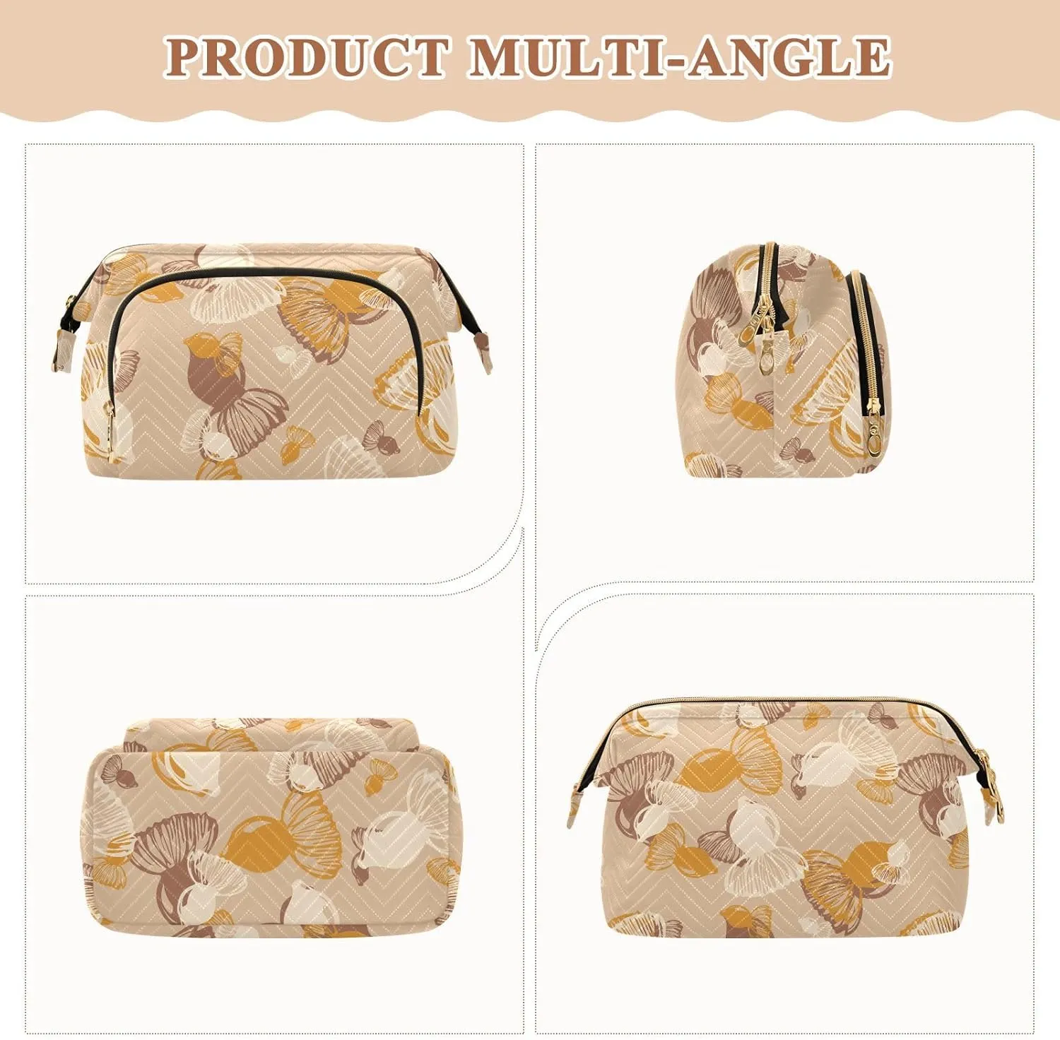 Rectangular Quilted Cosmetic Bag Spacious Travel Makeup Organizer Puffy Padding