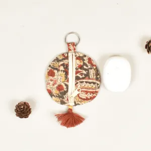Red kalamkari Round Pouch – Lip Balm / Earbuds Holder