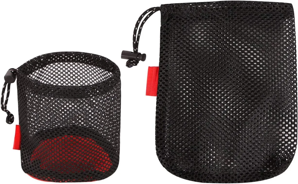 REDCAMP Stuff Sack Set of 5, Lightweight Mesh Nylon Drawstring Storage Bag Pouch for Travelling Hiking Red