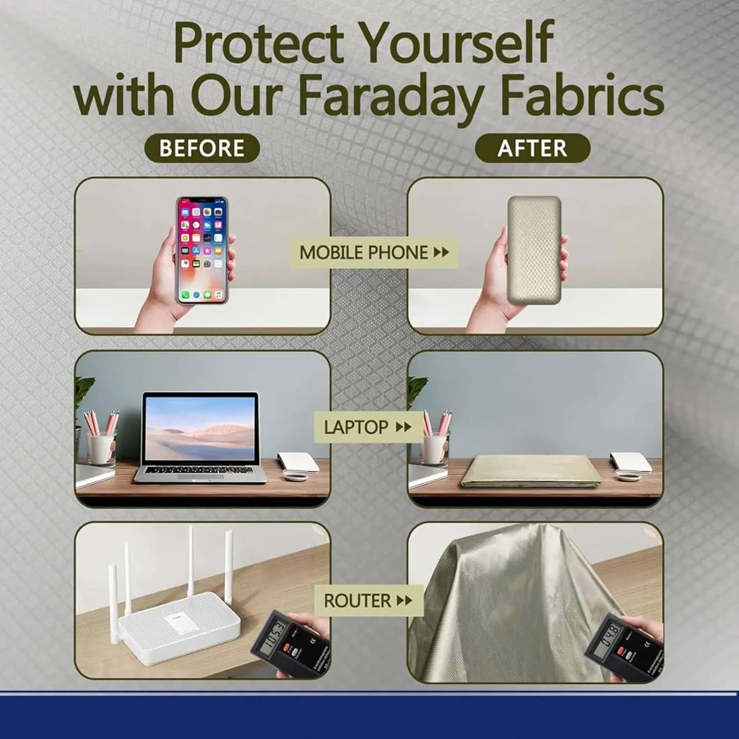 RF Faraday Fabric Faraday Bag Cloth WiFi Cell RFID EMF Shielding Blocking Faraday Cloth Anti-Static WiFi Electromagnetic Anti Radiation,gold-9x1.1m