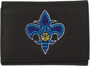 Rico New Orleans Hornets - Throwback - Embroidered Black Leather Trifold Wallet