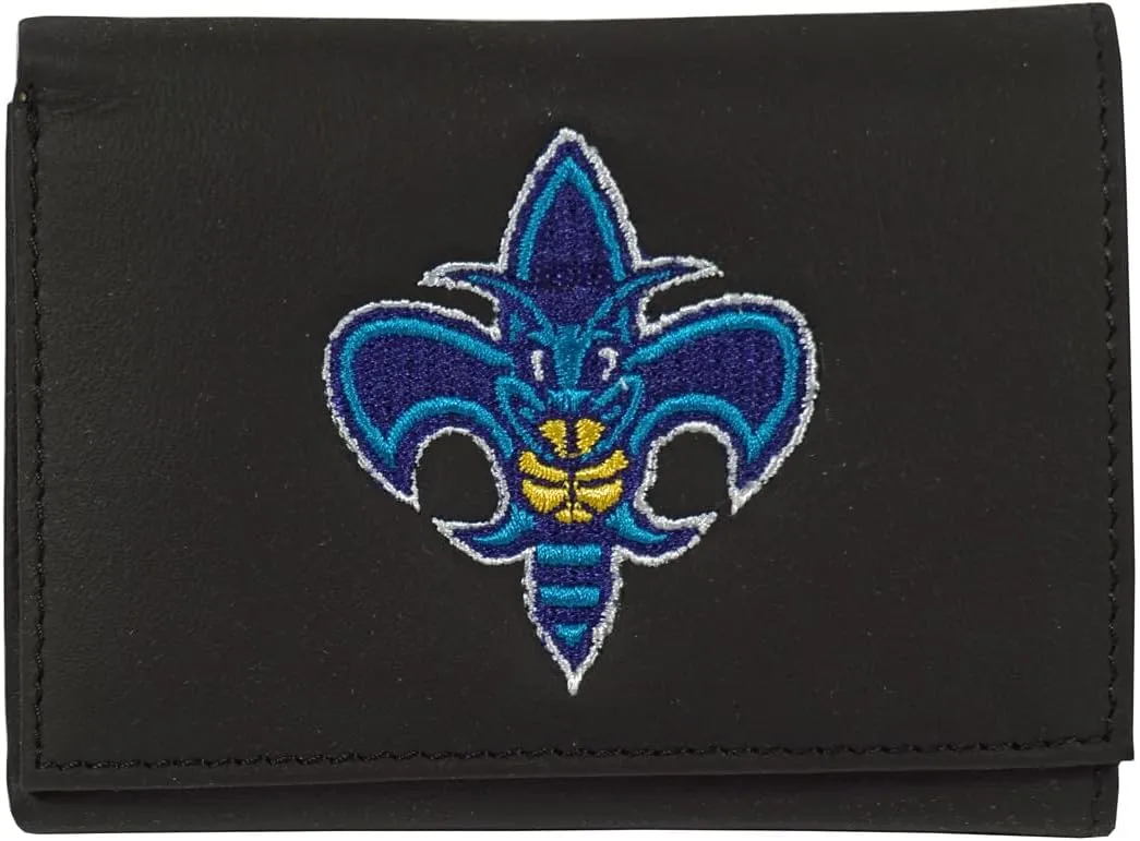 Rico New Orleans Hornets - Throwback - Embroidered Black Leather Trifold Wallet