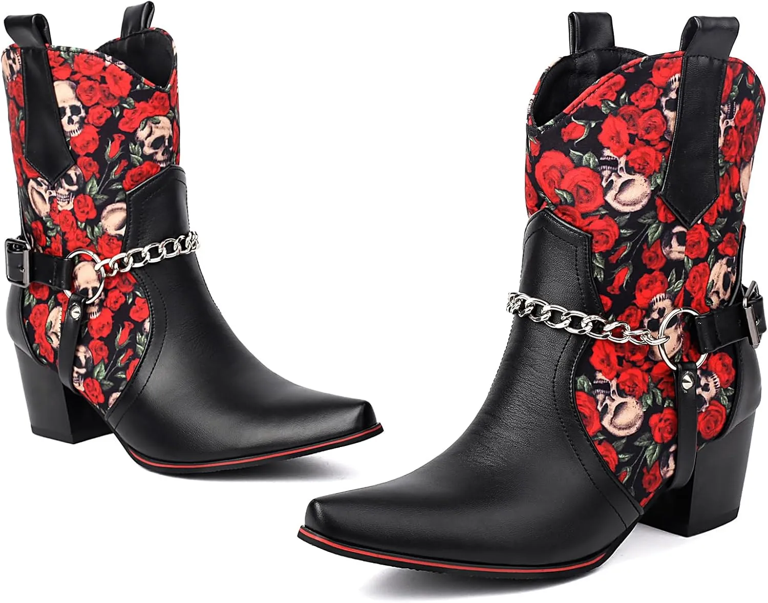 Roimaash Women Embroidered Floral Cowgirl Boots Mid High Fashion Cowboy Boots