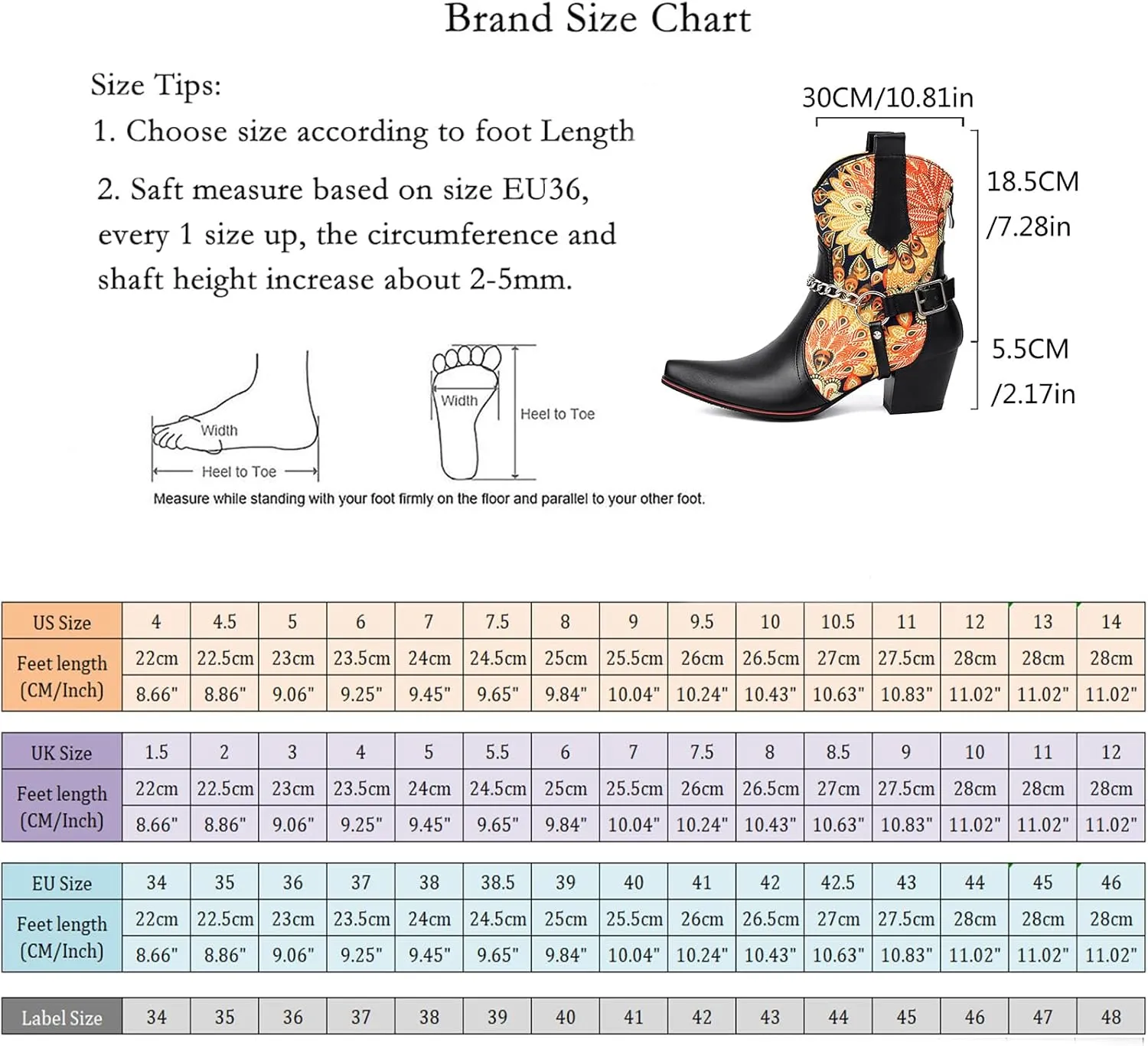Roimaash Women Embroidered Floral Cowgirl Boots Mid High Fashion Cowboy Boots
