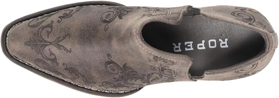 ROPER Womens Ava Southwest Embroidered Snip Toe Casual Boots Ankle Low Heel 1-2" - Brown