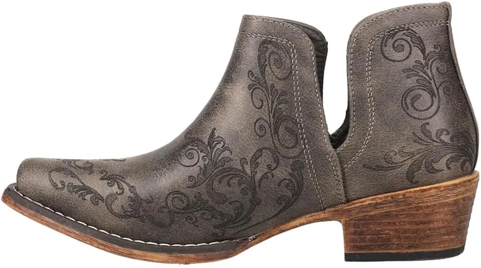 ROPER Womens Ava Southwest Embroidered Snip Toe Casual Boots Ankle Low Heel 1-2" - Brown