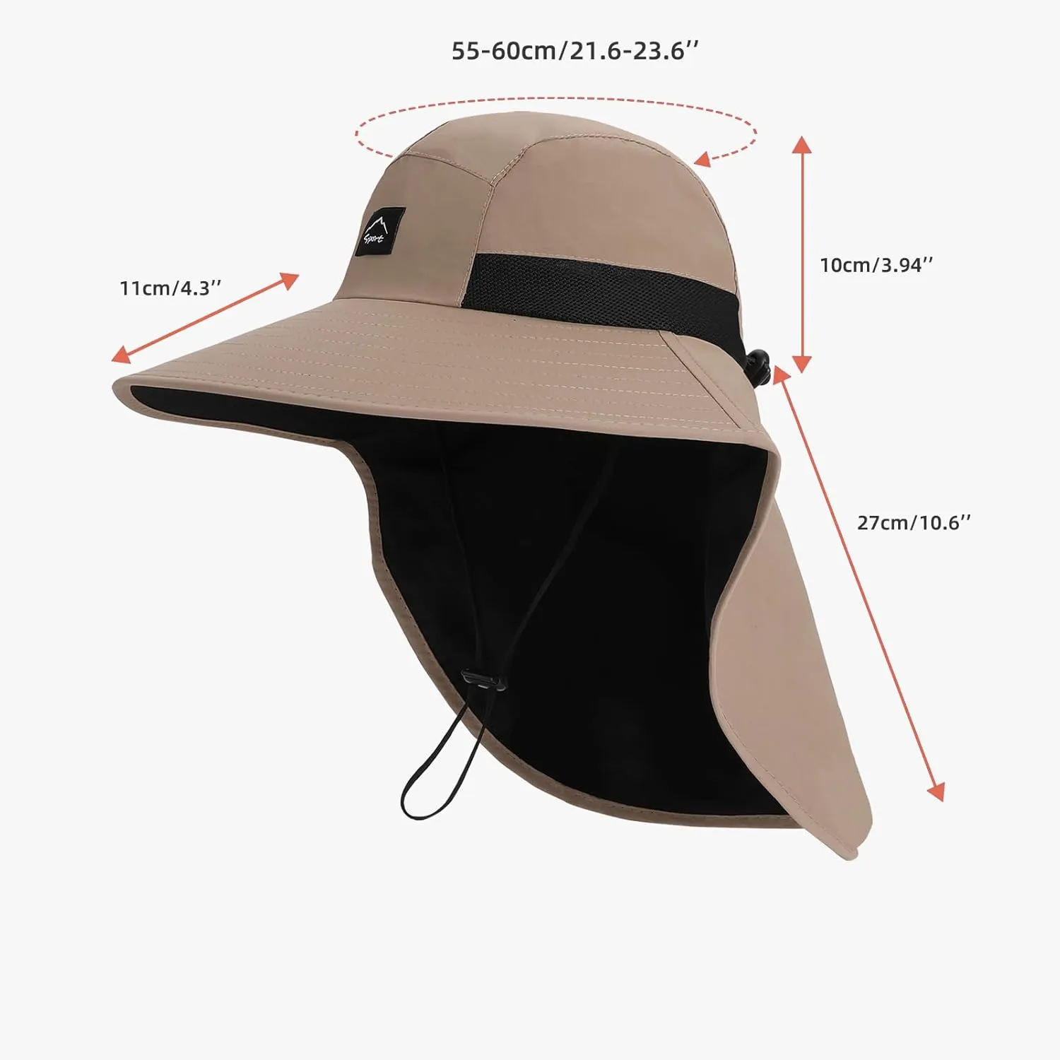 Rosoz Outdoor Sun Hat for Men Women, UPF50  Protection Safari Cap Wide Brim Mesh Fishing Hat with Neck Flap Beach Garden