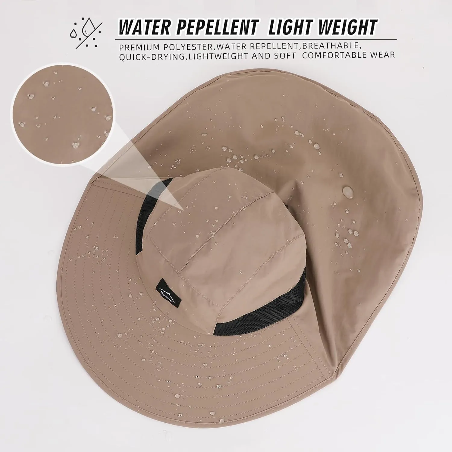 Rosoz Outdoor Sun Hat for Men Women, UPF50  Protection Safari Cap Wide Brim Mesh Fishing Hat with Neck Flap Beach Garden