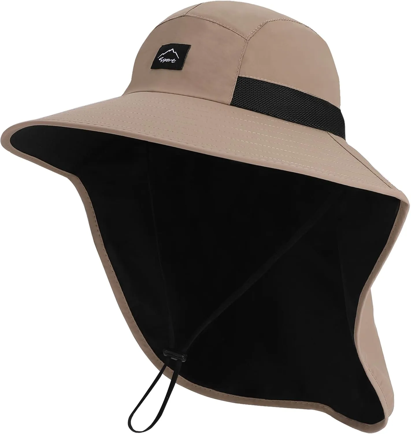 Rosoz Outdoor Sun Hat for Men Women, UPF50  Protection Safari Cap Wide Brim Mesh Fishing Hat with Neck Flap Beach Garden