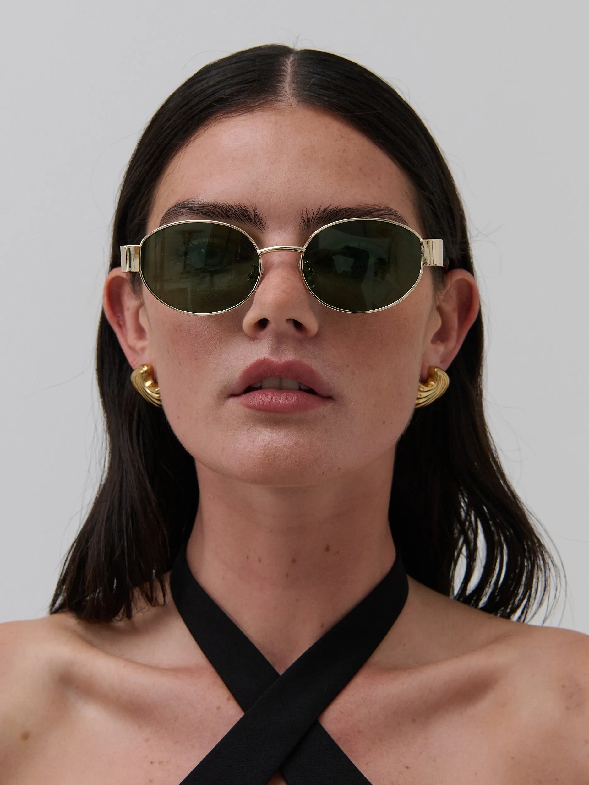 Round Metal Oval Sunglasses in Green