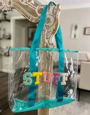 RTS: Clear Embroidered Chenille Letter Totes