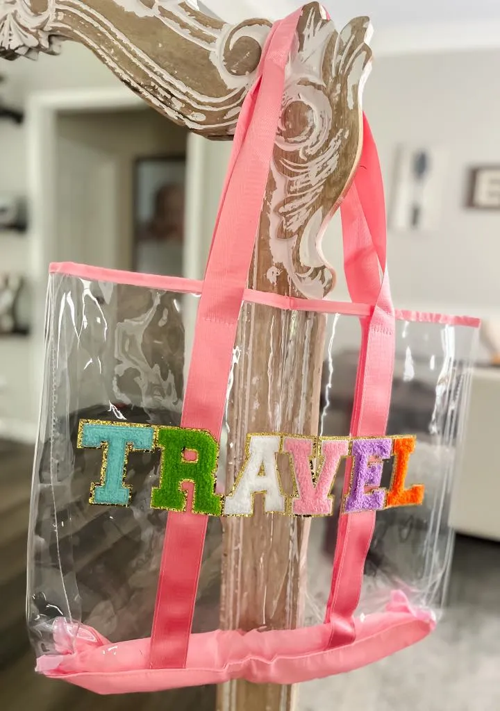 RTS: Clear Embroidered Chenille Letter Totes