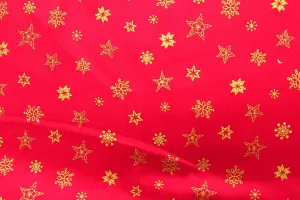 S1: Gold Winter Stars on Red Patchwork / Craft Fabric SOLD OUT