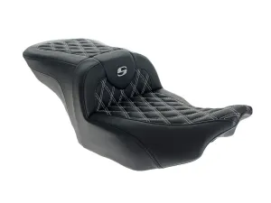 Saddlemen SAD-823-07-182WH Roadsofa LS Dual Seat w/White Double Diamond Lattice Stitch for CVO Touring 23-Up/Street Glide/Road Glide 24-Up