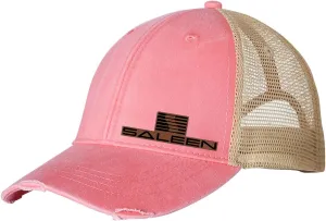 Saleen Automotive Motorsports Side Logo Laser Engraved Leather Patch Distressed Trucker Snapback Cap