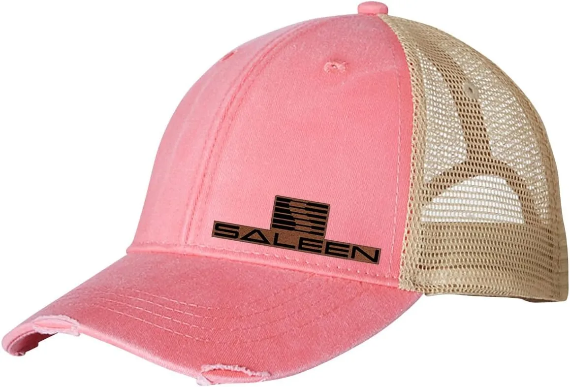Saleen Automotive Motorsports Side Logo Laser Engraved Leather Patch Distressed Trucker Snapback Cap
