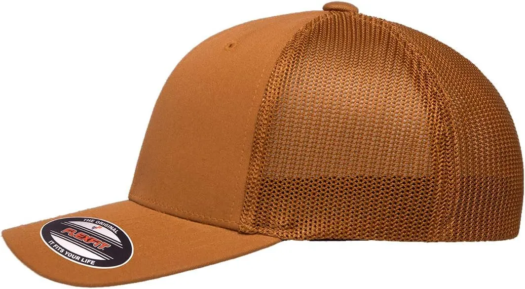 Saleen Performance Automotive Side Logo Laser Engraved Leather Patch Flexfit 6511 Trucker Mesh Fitted Cap