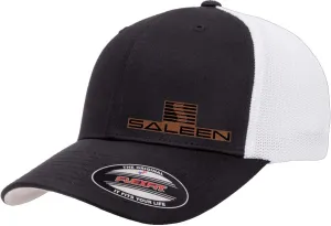 Saleen Performance Automotive Side Logo Laser Engraved Leather Patch Flexfit 6511 Trucker Mesh Fitted Cap