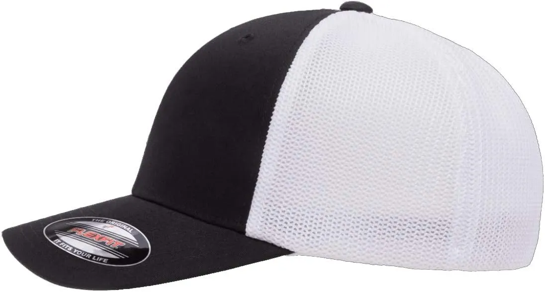 Saleen Performance Automotive Side Logo Laser Engraved Leather Patch Flexfit 6511 Trucker Mesh Fitted Cap