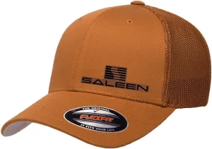 Saleen Performance Automotive Side Logo Laser Engraved Leather Patch Flexfit 6511 Trucker Mesh Fitted Cap