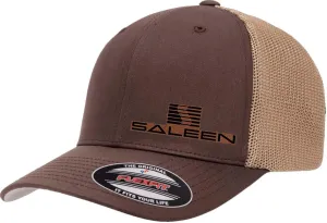Saleen Performance Automotive Side Logo Laser Engraved Leather Patch Flexfit 6511 Trucker Mesh Fitted Cap