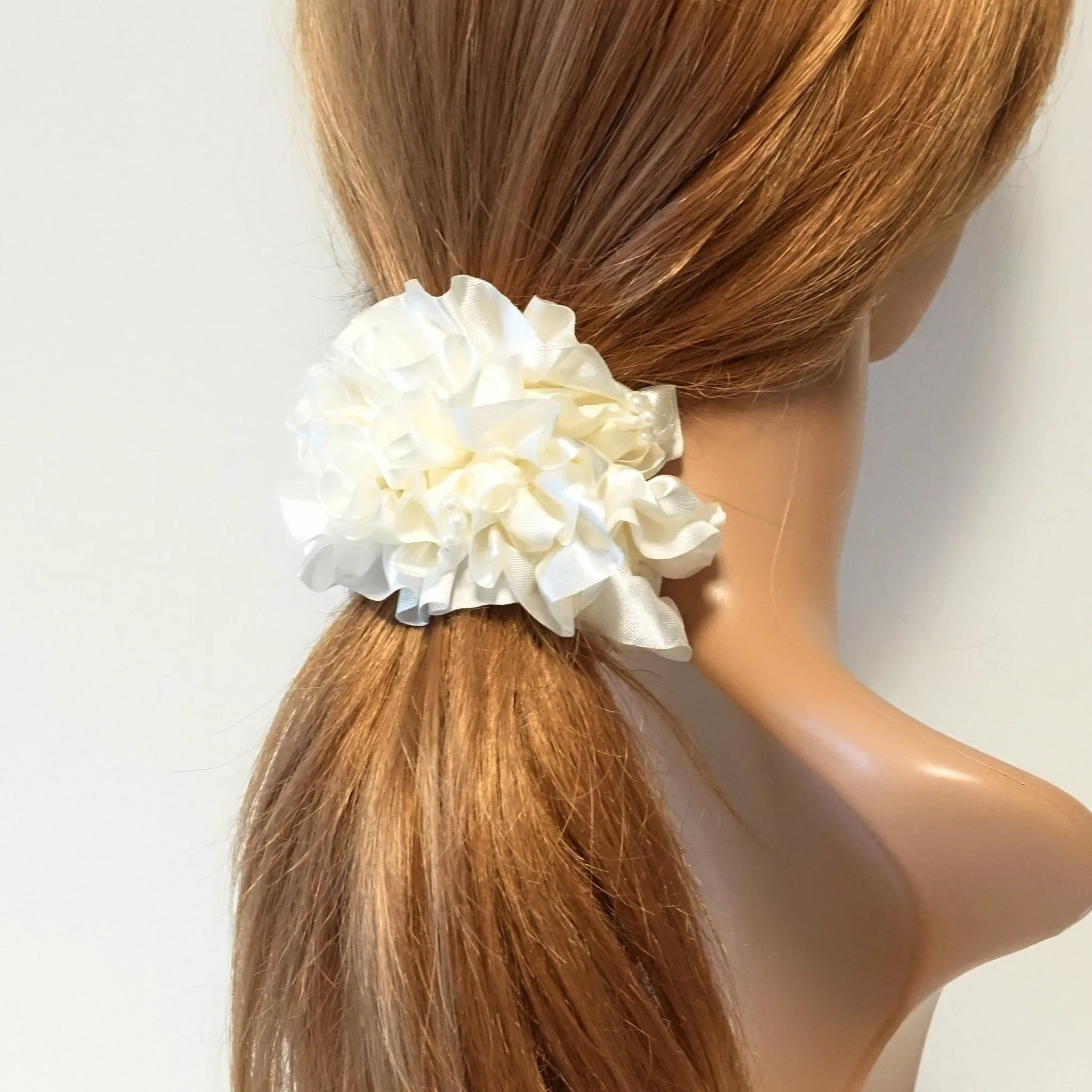 satin fabric ruffle wave scrunchies elastic hair tie ponytail holder scrunchie