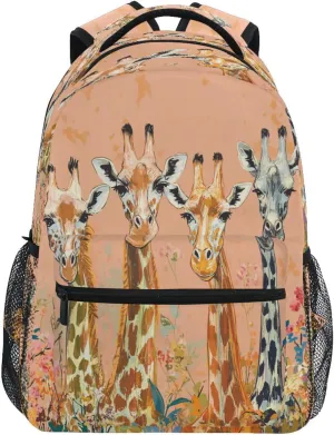 School Backpack for Men and Women Fashion Travel Laptop Backpack with Chest Strap Gift Men & Women Chic Giraffe Peach
