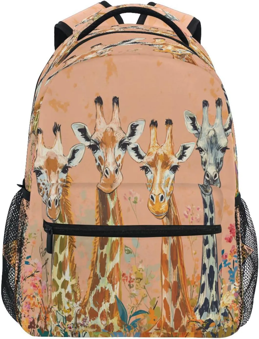 School Backpack for Men and Women Fashion Travel Laptop Backpack with Chest Strap Gift Men & Women Chic Giraffe Peach
