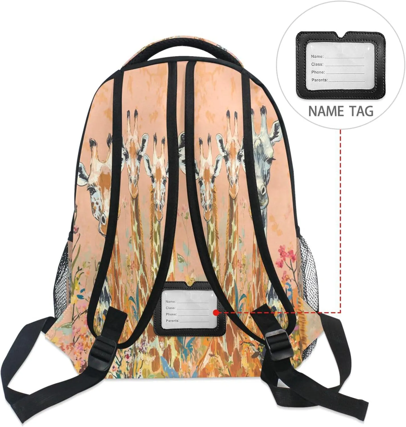 School Backpack for Men and Women Fashion Travel Laptop Backpack with Chest Strap Gift Men & Women Chic Giraffe Peach