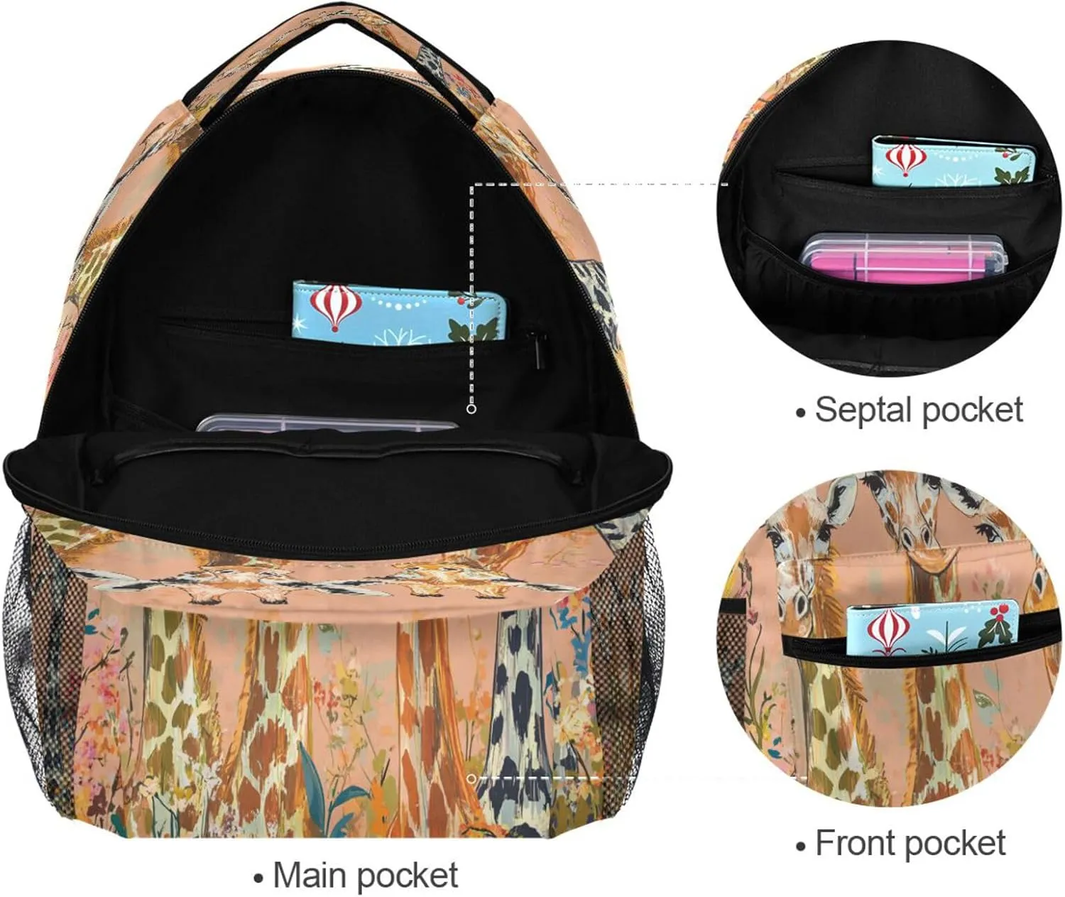 School Backpack for Men and Women Fashion Travel Laptop Backpack with Chest Strap Gift Men & Women Chic Giraffe Peach