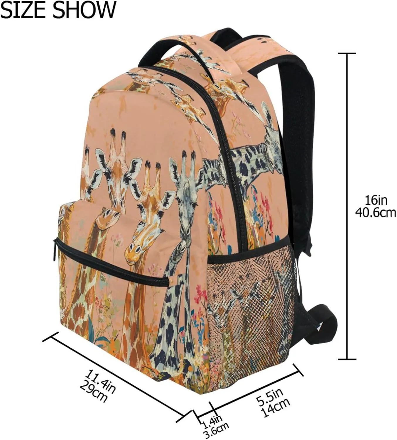 School Backpack for Men and Women Fashion Travel Laptop Backpack with Chest Strap Gift Men & Women Chic Giraffe Peach