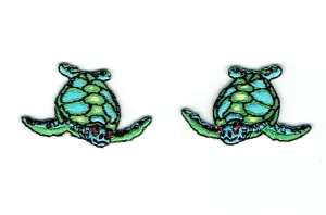 Sea Turtle - Facing Left or Right - Blue and Green - Iron on Applique - Embroidered Patch - 693687