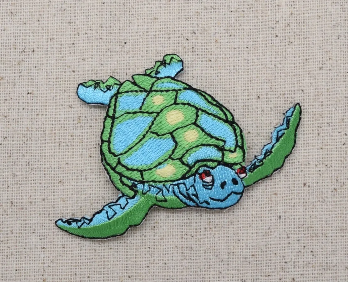 Sea Turtle - Facing Left or Right - Blue and Green - Iron on Applique - Embroidered Patch - 693687
