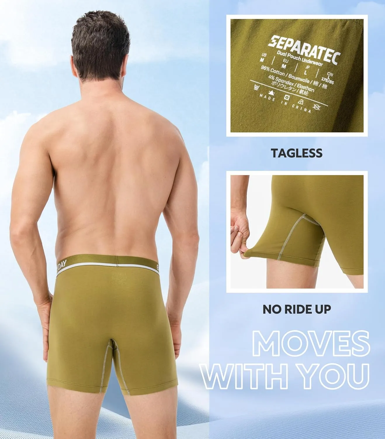 Separatec Cotton Dual Pouch Men's Underwear Comfortable Soft Breathable Everyday Boxer Briefs for men 7 Pack