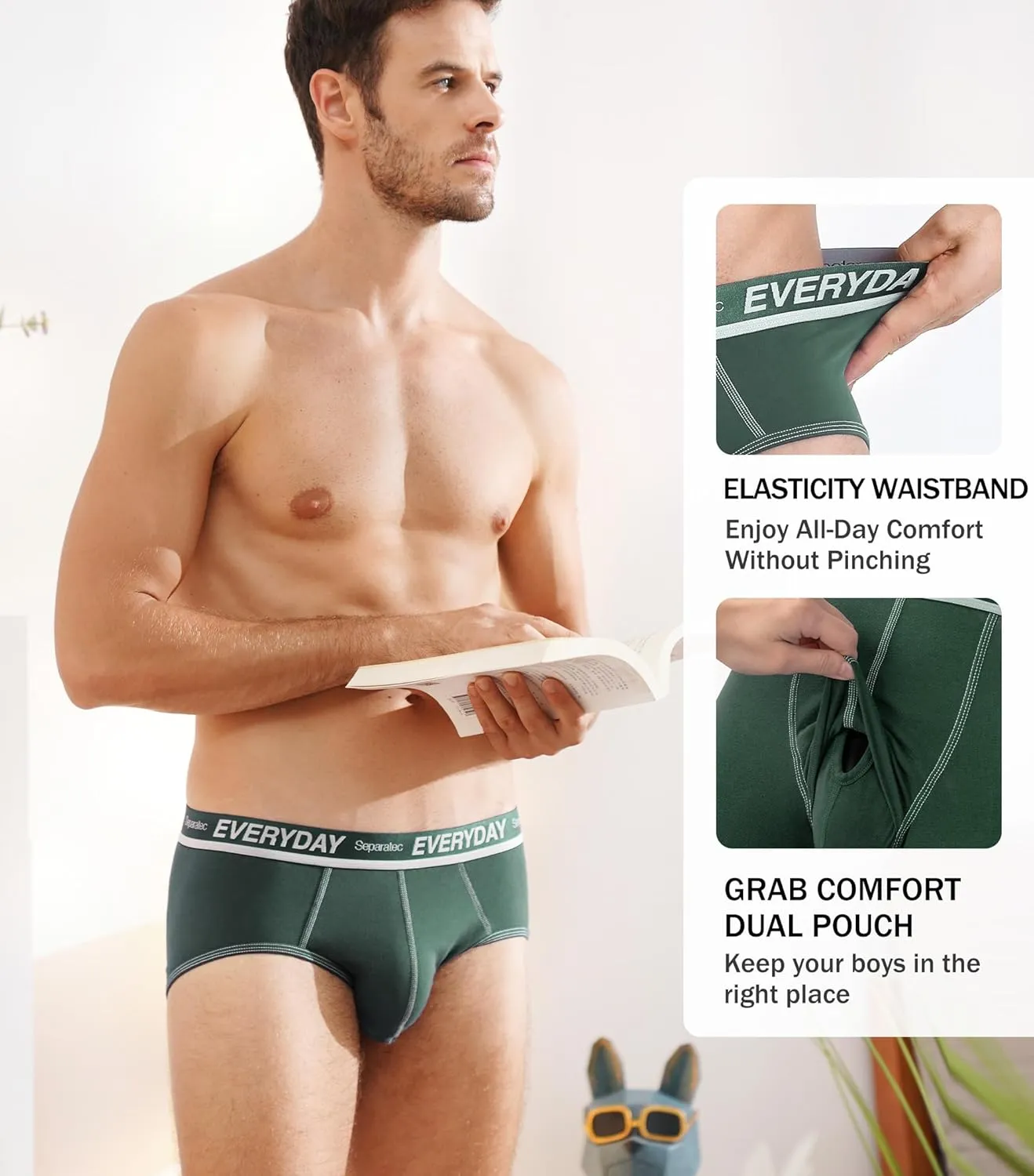 Separatec Men's Underwear Briefs with Dual Pouch,Covered Waistband,Tagless,Soft&Breathable Cotton Underwear for man,7-Pack