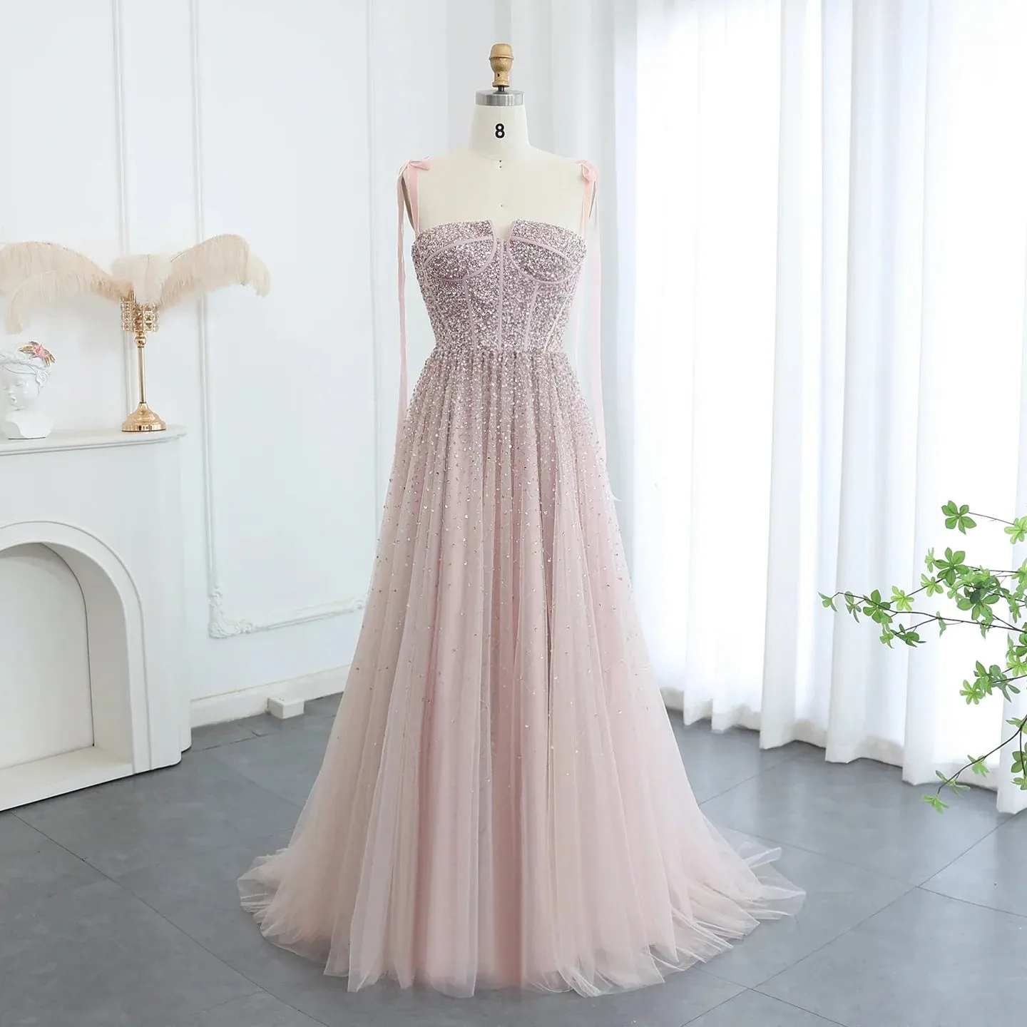 Sequined Beaded Evening Dresses with Straps