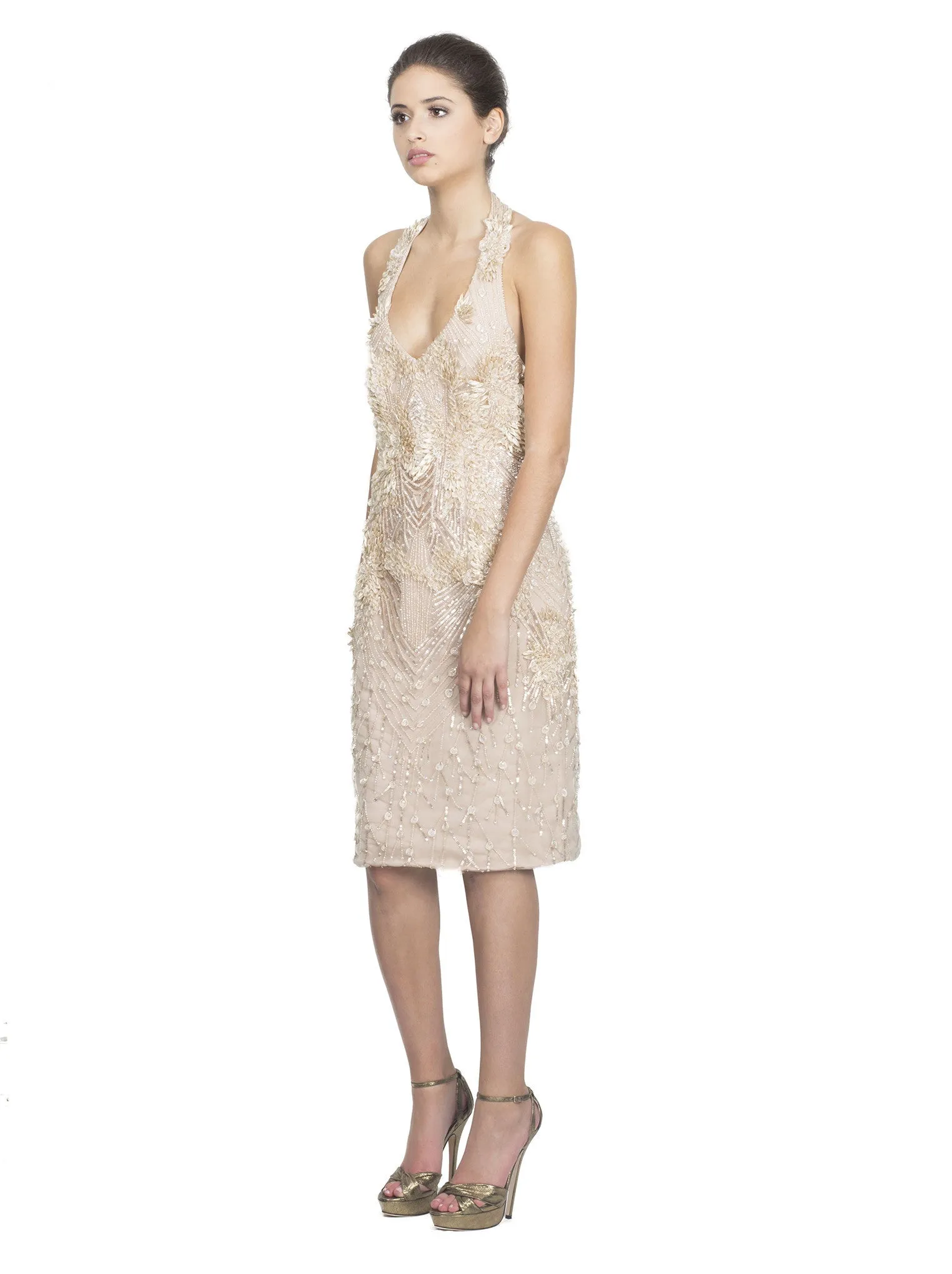 Sequined Halter Dress - Cameo