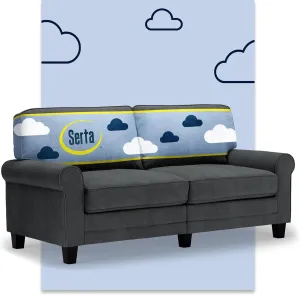 Serta Copenhagen 73" Rolled Arm Sofa, Easy Care Polyester, Soft Pillow Back, Pocket Coil Seat Cushions, Removable Covers, Loveseat or Couch for Small Spaces, Living Rooms or Bedrooms, Charcoal