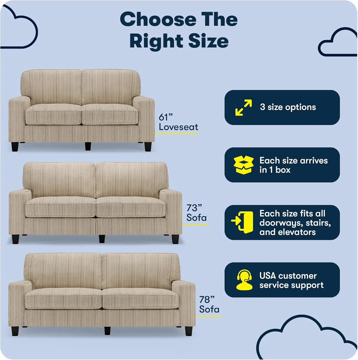 Serta Palisades 61" Track Arm Sofa, Easy Care Polyester, Soft Pillow Back, Pocket Coil Seat Cushions, Removable Covers, Loveseat or Couch for Small Spaces, Living Rooms or Bedrooms, Beige