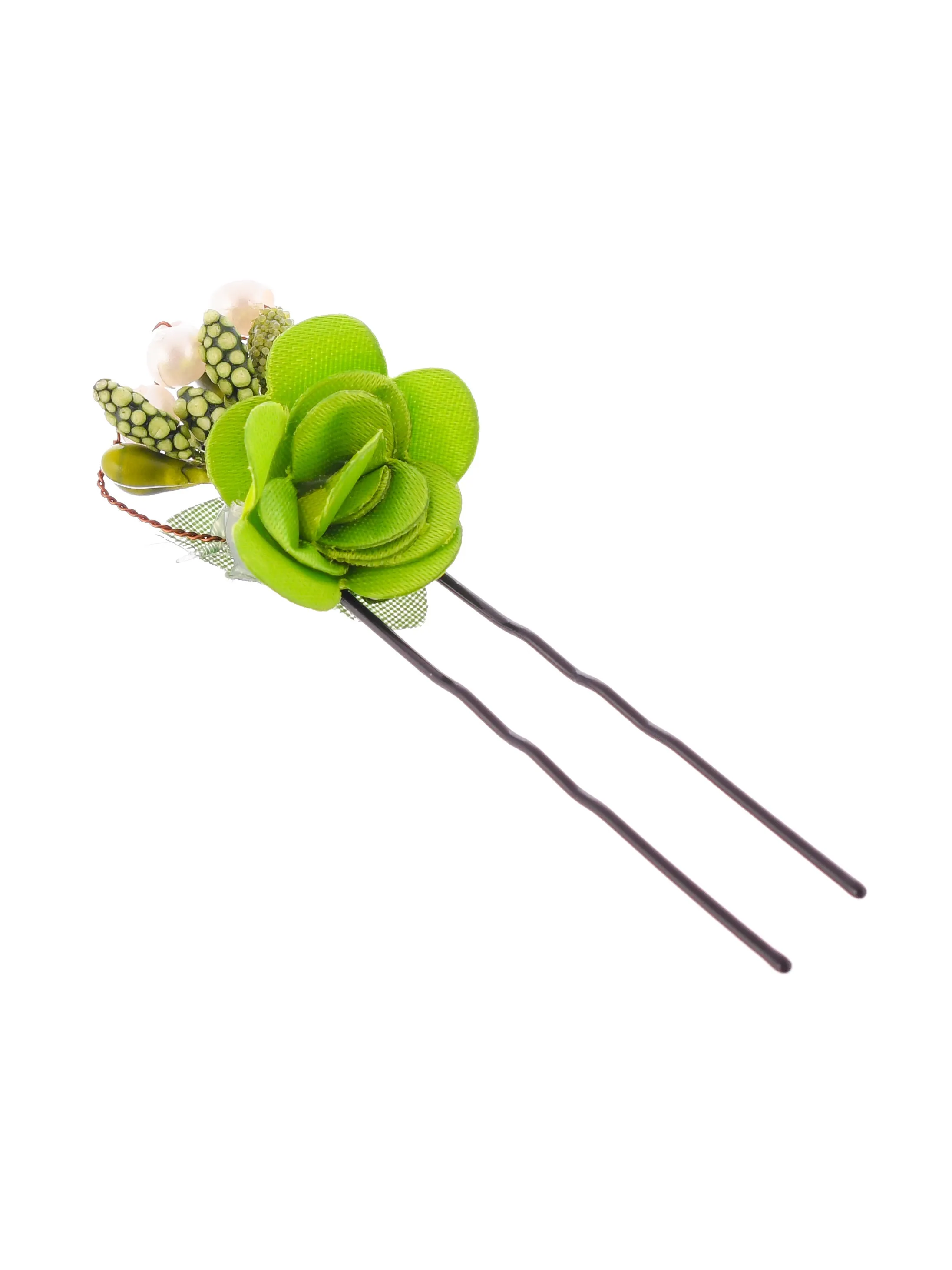 Set of 10 women Green flower embellished beaded U pins